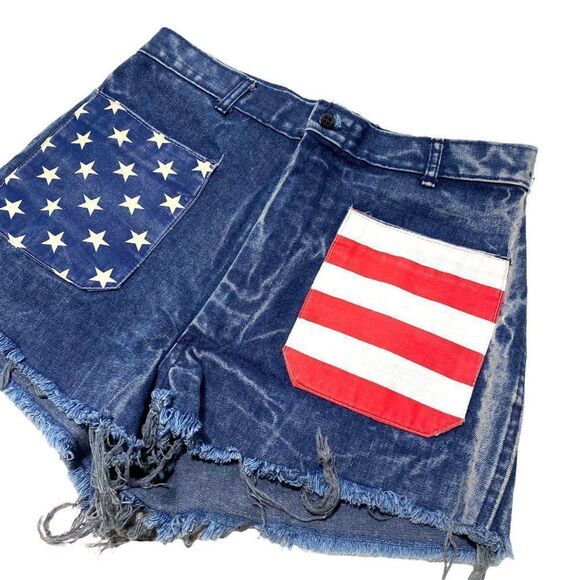 Vintage US Navy Navdungaree Denim Shorts With The American Flag Size - Picture 2 of 4
